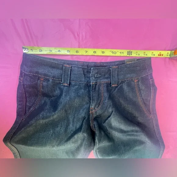 METALLIC BLUE SHINY JEANS BY EXPRESS MODEL STELLA NWT SIZE 0 - Picture 7 of 16